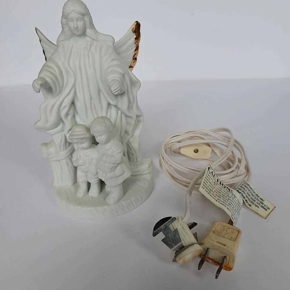 Guardian Angel Children Night Light Lamp Figurine White Porcelain Nursery 1621